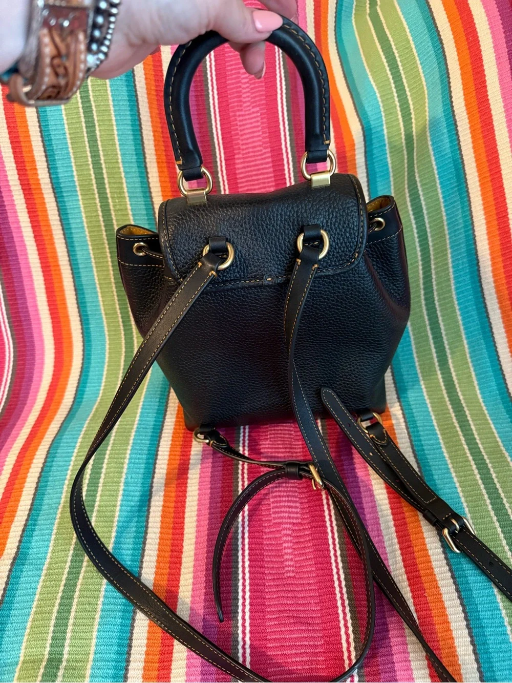 Coach Black Pebbled Leather Mini Backpack with Gold Hardware